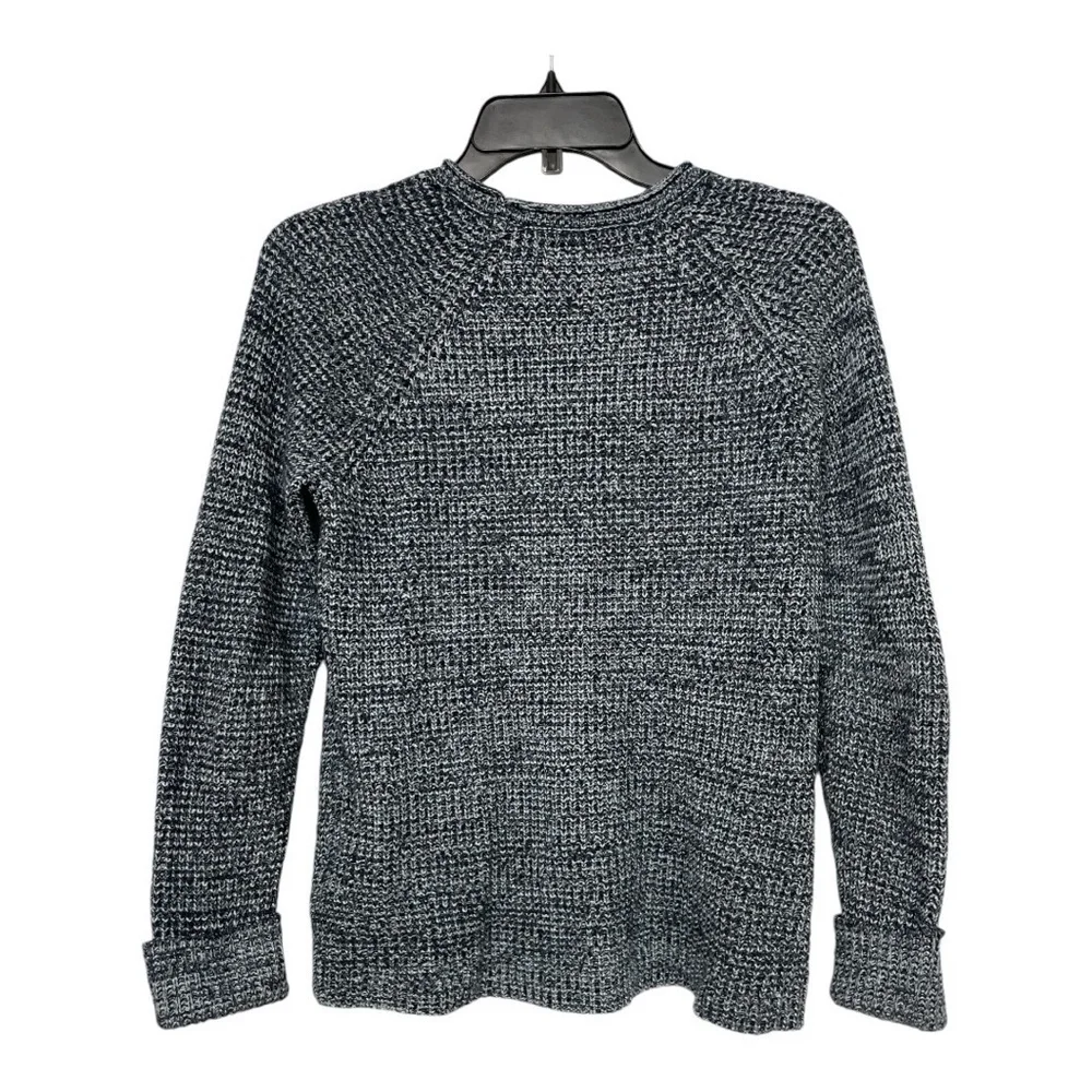 Style & Co Women's Pointelle Sweater Long Sleeve Blue & White Marl Crew Neck